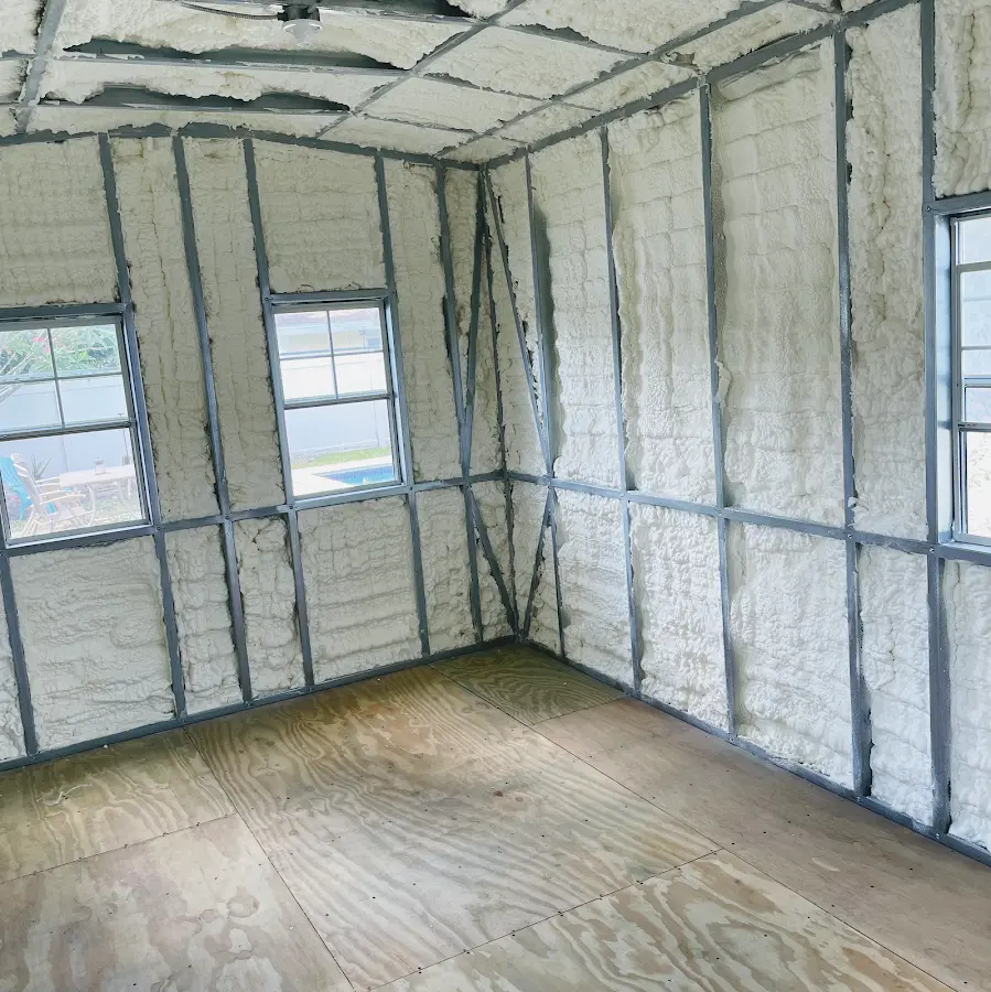 Closed-cell spray foam insulation applied to wall cavities in a residential project in South River